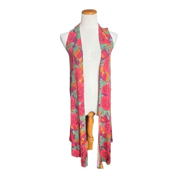 New Womens Lularoe Joy Ribbed Rose Print  Kimono Flowy Sleeveless Duster - Sz XS - Picture 1 of 3